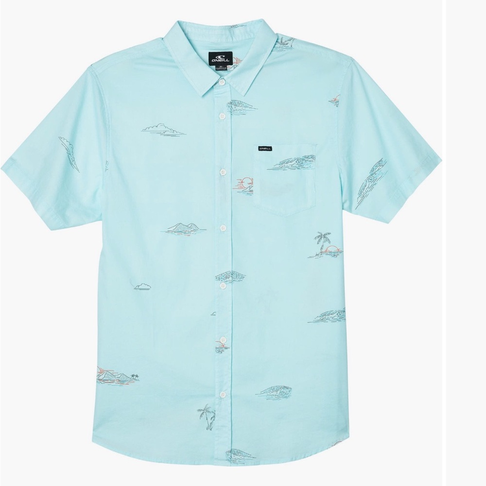 O’Neill Kids Oasis Button-Up Short Sleeve Shirt (Pale Blue)